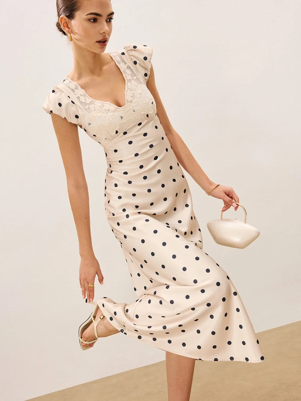 Commense Lace Trim Polka Dot Dress - Size XS - Picture 3 of 14